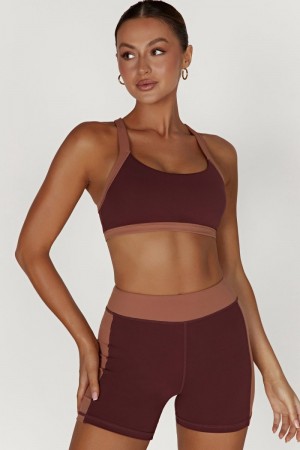 Meshki Becca Two Tone Cropped Sports レディース ブラ 暗赤 日本 | T4F-2242