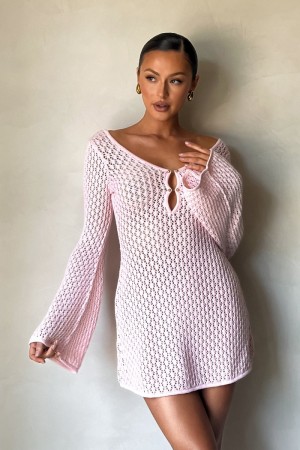 Meshki Kayleigh Crochet Knit レディース ミニドレス ピンク 日本 | D7T-9997