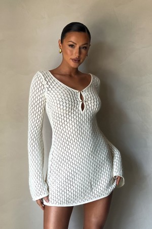 Meshki Kayleigh Crochet Knit レディース ミニドレス 白 日本 | U7H-5715