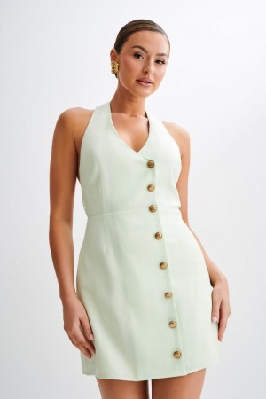 Meshki Lorraine Linen Halter レディース ミニドレス Mint 日本 | K3J-5287