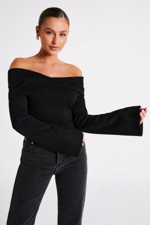 Meshki Marlisa Off Shoulder Twist レディース トップス 黒 日本 | H1P-6418