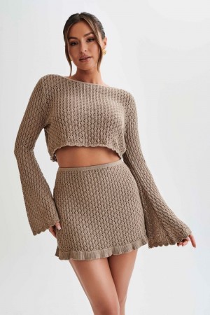 Meshki Sian Knit Long Sleeve Crop レディース トップス ピンク 日本 | B1H-0472