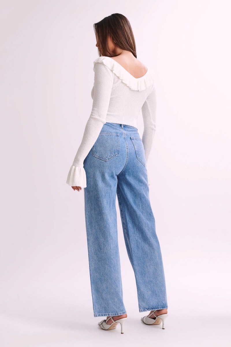 Meshki Aster Knit Frill レディース トップス 白 日本 | D2K-8762