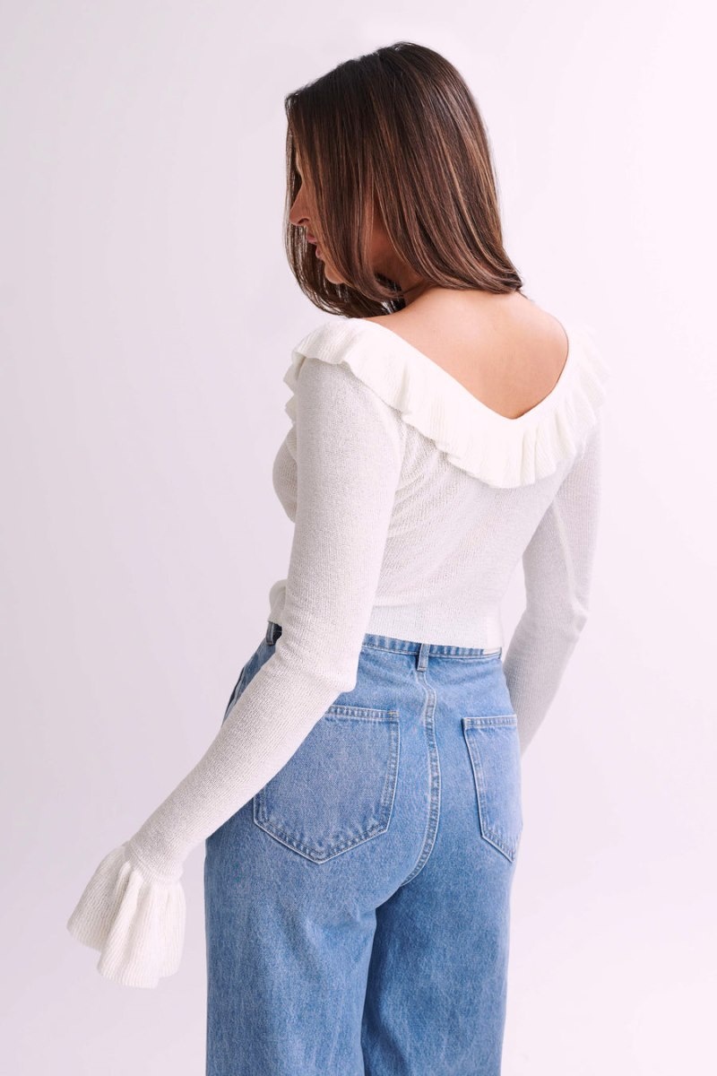 Meshki Aster Knit Frill レディース トップス 白 日本 | D2K-8762