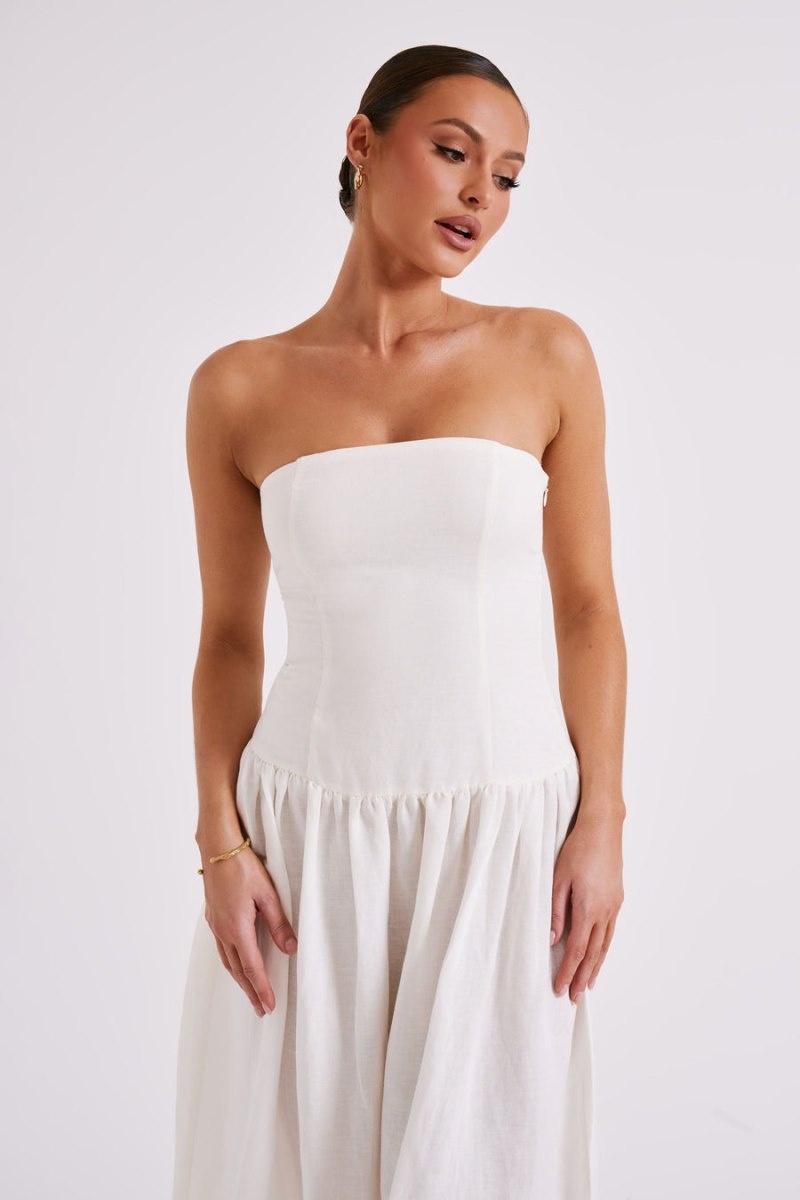 Meshki Audrina Strapless Linen レディース マキシドレス 白 日本 | H0D-6581