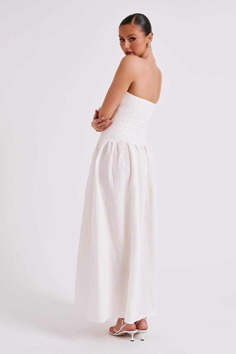 Meshki Audrina Strapless Linen レディース マキシドレス 白 日本 | H0D-6581