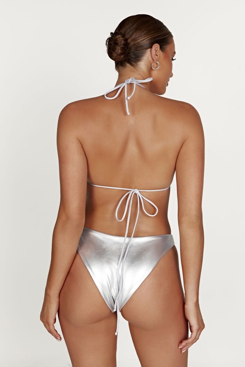 Meshki Bambi Metallic Cheeky Cut ビキニ Bottoms レディース ビキニ シルバー 日本 | G6E-8264