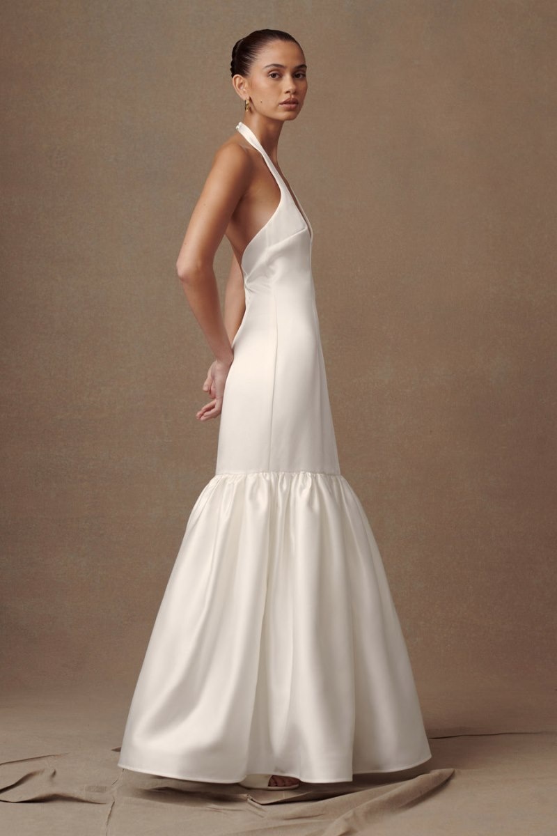 Meshki Danica Satin Halter Wedding Gown レディース 結婚式のドレス 白 日本 | C5U-6000