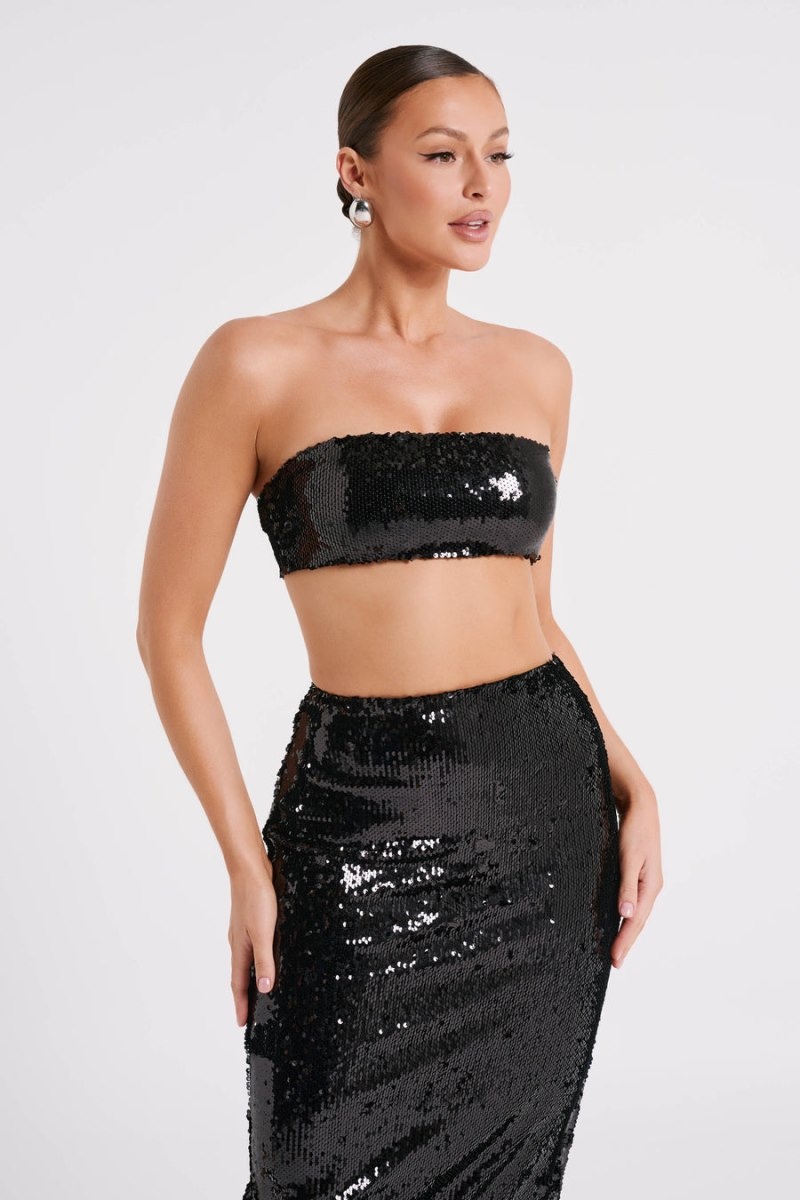 Meshki Emerie Strapless Sequin Bandeau レディース トップス 黒 日本 | X2X-1825