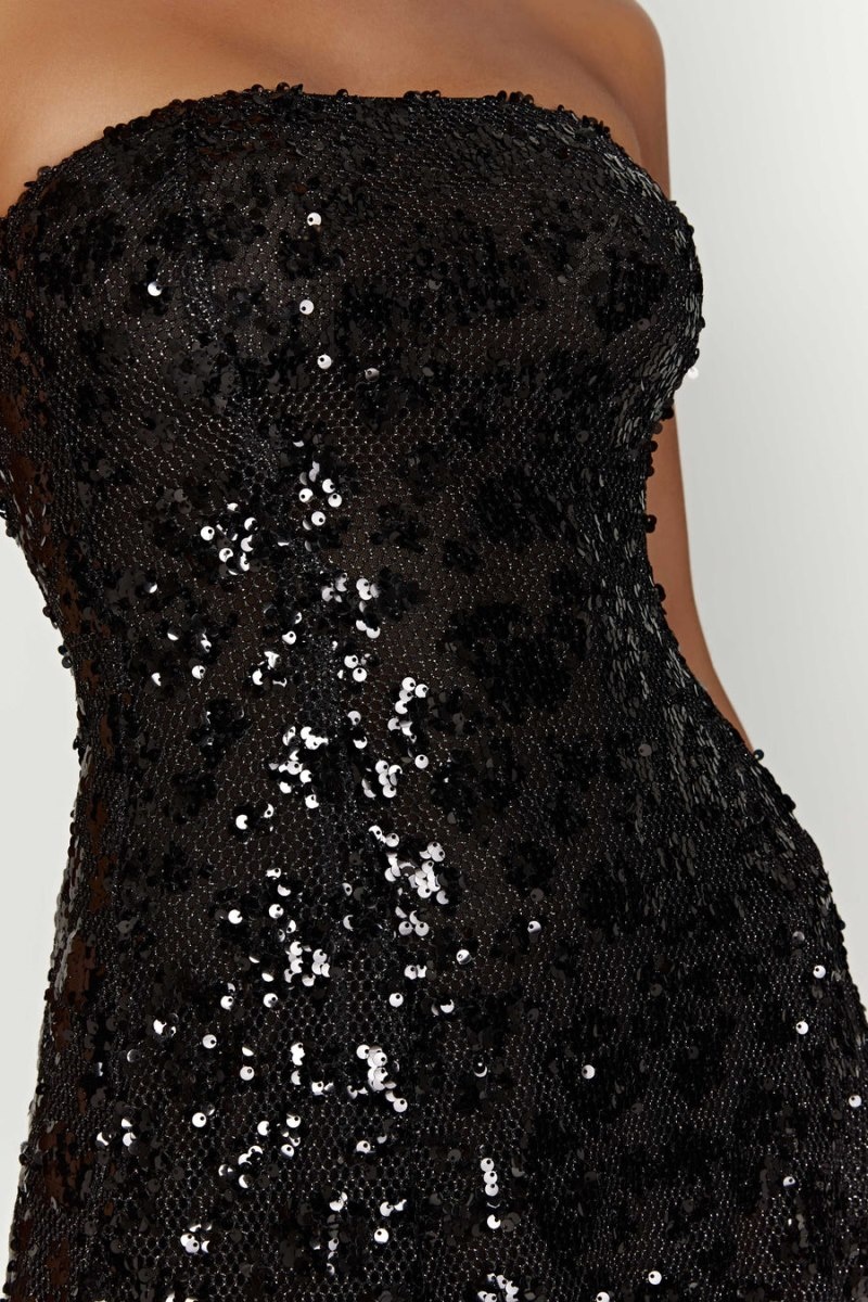 Meshki Everleigh Strapless Sequin レディース ミニドレス 黒 日本 | N0R-6711