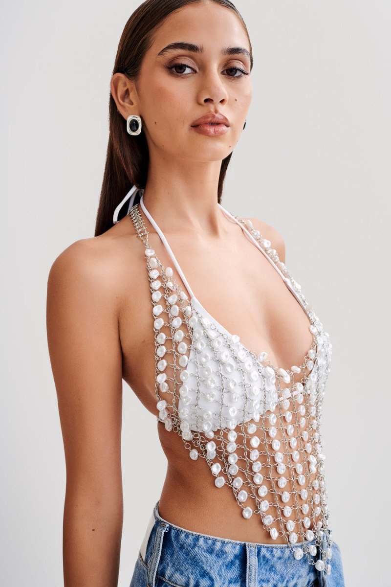 Meshki Gretchen Pearl Halter レディース トップス 白 日本 | Z7F-4296