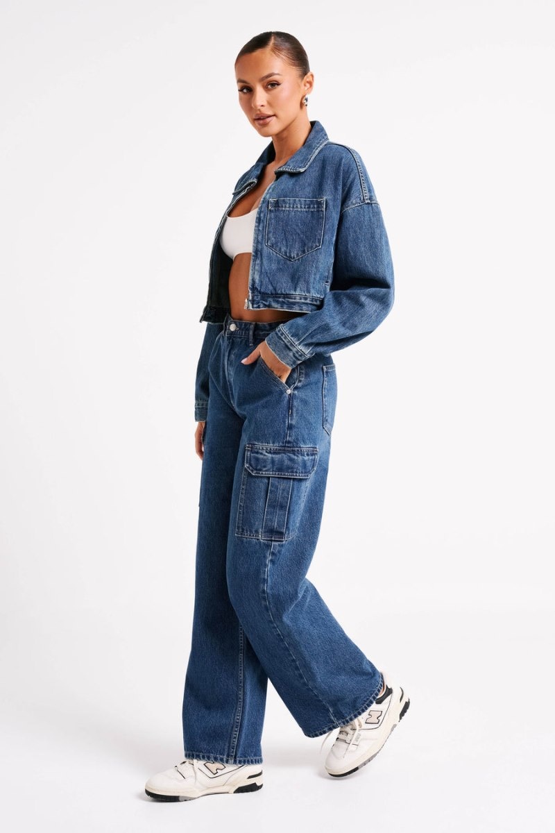 Meshki Jagger ミッドカット Rise Oversized Denim レディース ジーンズ 暗青 日本 | I2N-0444