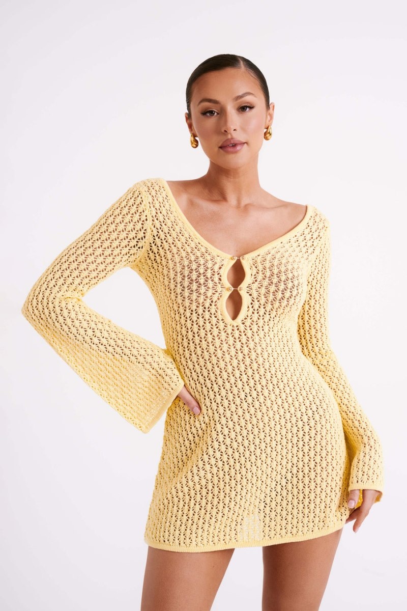 Meshki Kayleigh Crochet Knit レディース ミニドレス レモン 日本 | F2B-5400