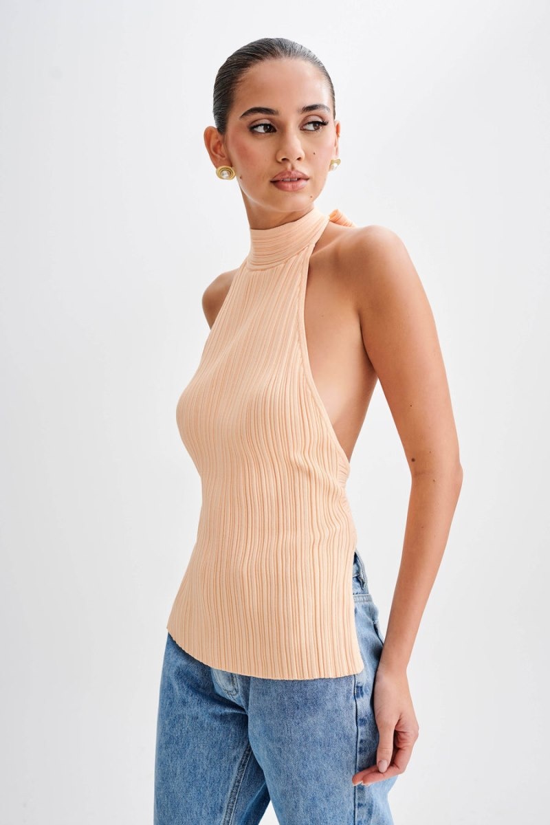 Meshki Laila Longline Halter Rib Knit レディース トップス ライトオレンジ 日本 | I0E-4008