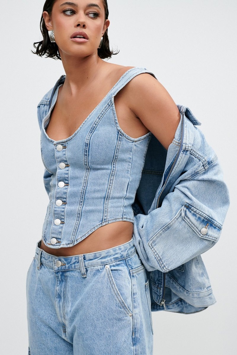 Meshki Leilani Corset Denim Top レディース コルセット 青 日本 | Z5A-3248