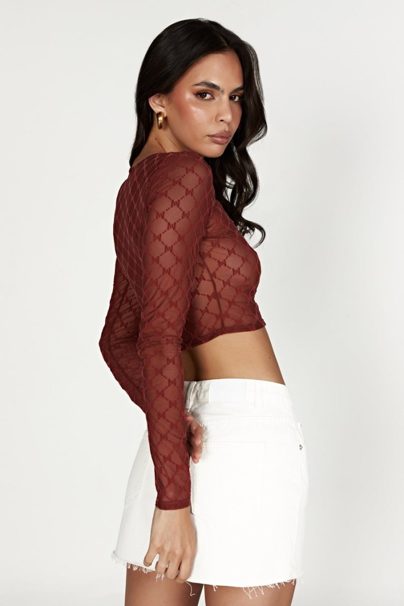 Meshki Letitia Mesh Monogram Crop レディース トップス 赤 日本 | L6V-3016