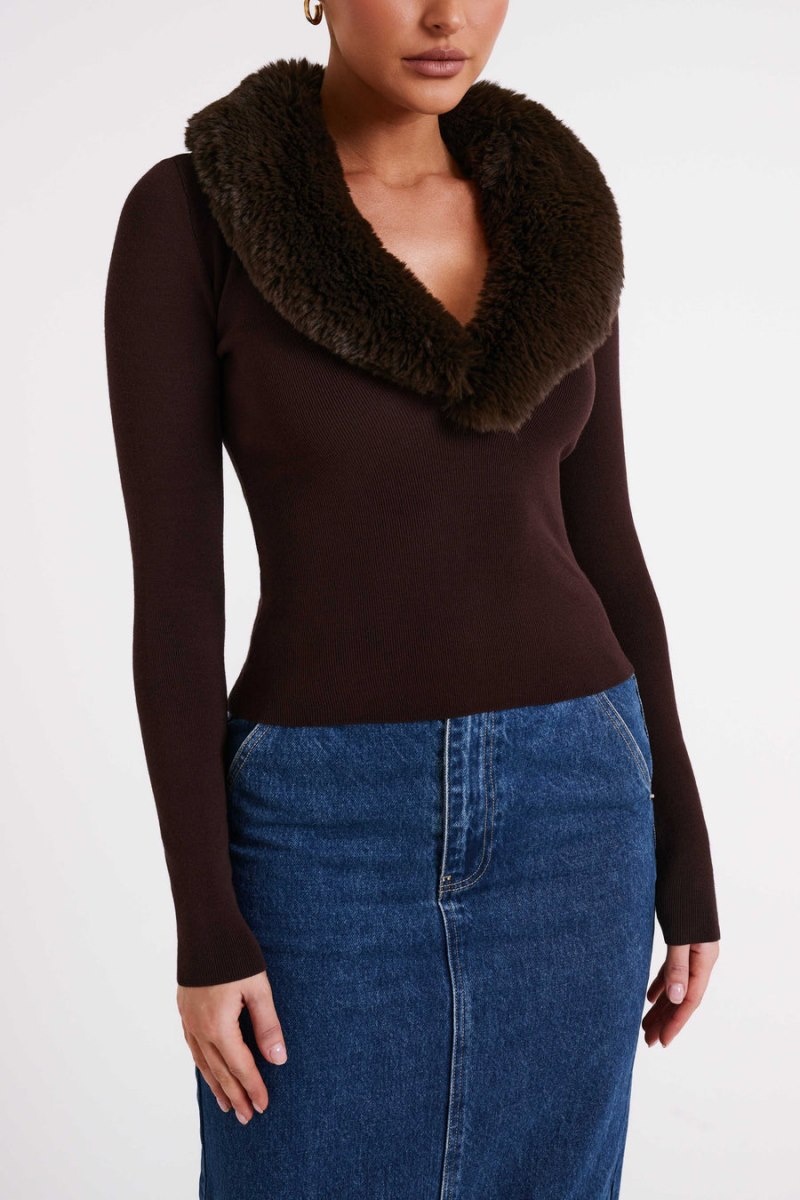 Meshki Maieve Fur Trim Knit レディース トップス 暗ブラウン 日本 | A6B-9562