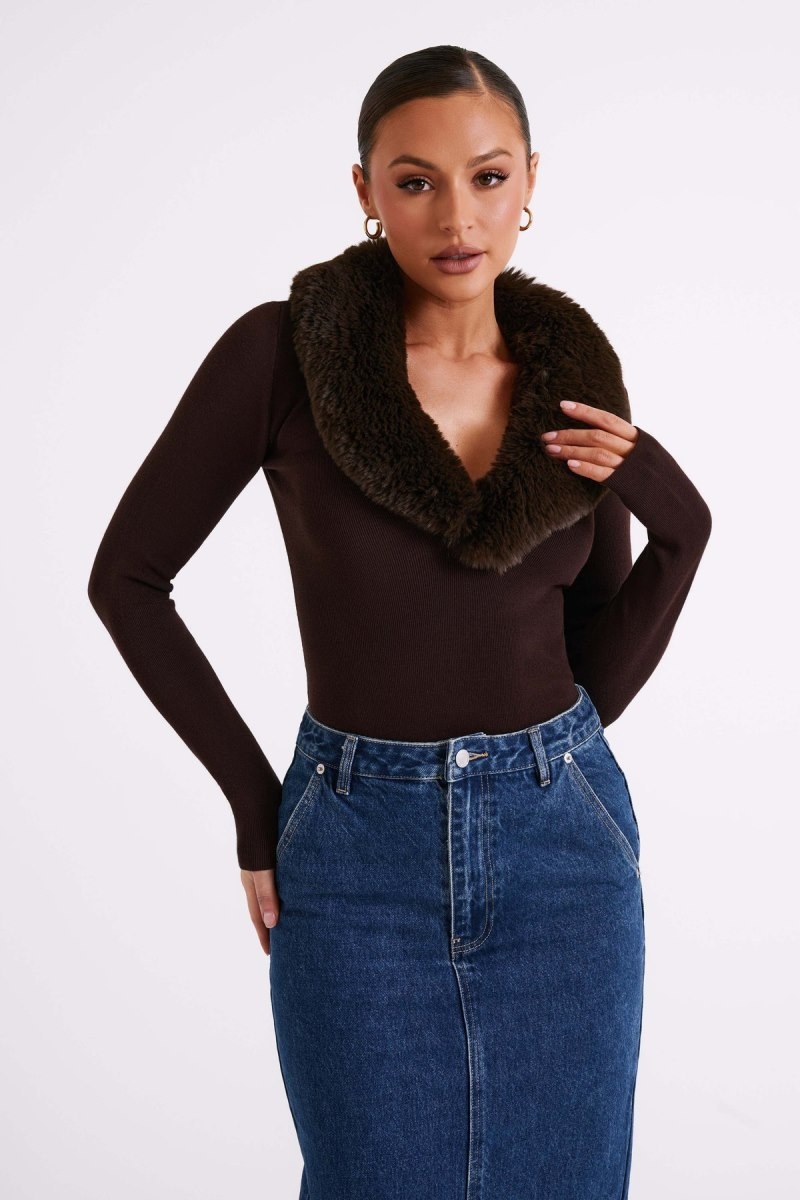 Meshki Maieve Fur Trim Knit レディース トップス 暗ブラウン 日本 | A6B-9562