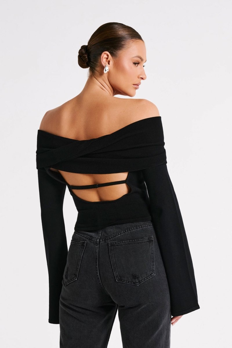 Meshki Marlisa Off Shoulder Twist レディース トップス 黒 日本 | H1P-6418