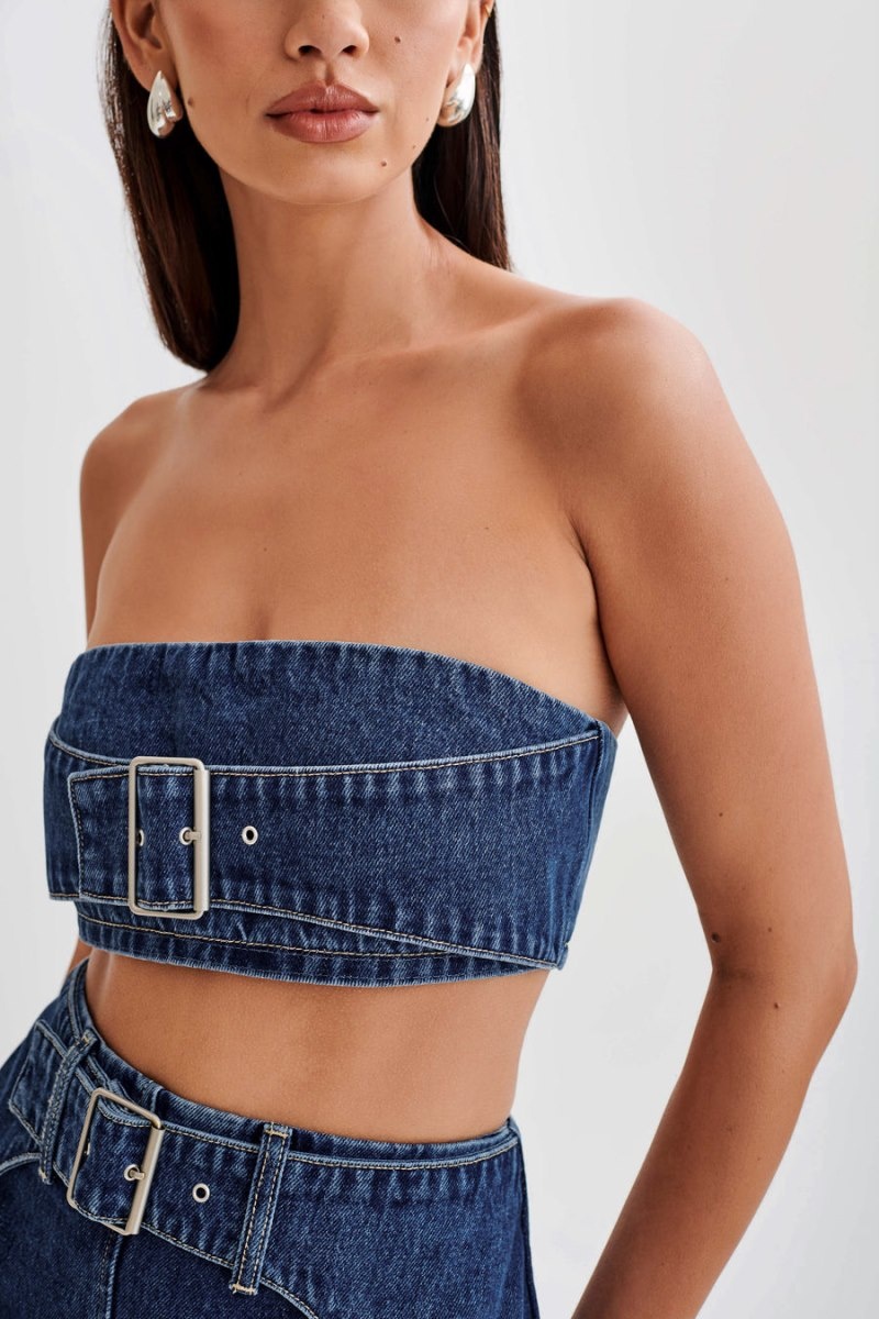 Meshki Rowena Denim バックル Bandeau レディース トップス 暗青 日本 | R3A-5479